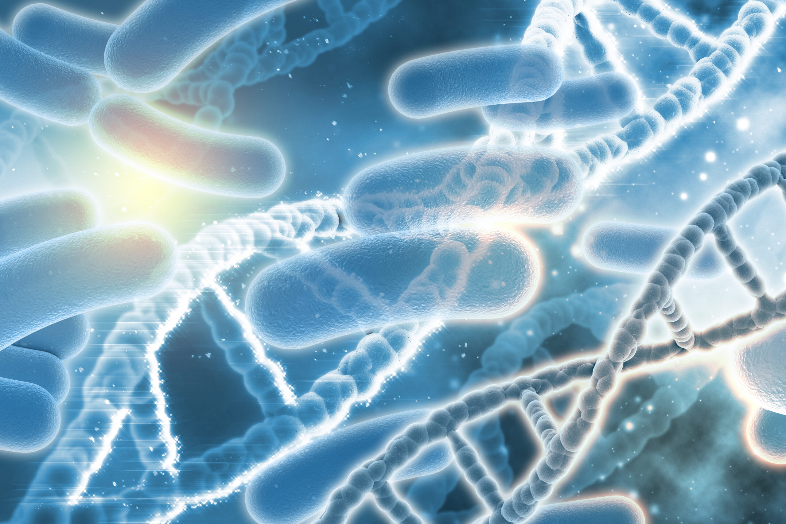 3D medical background with DNA strands and virus cells